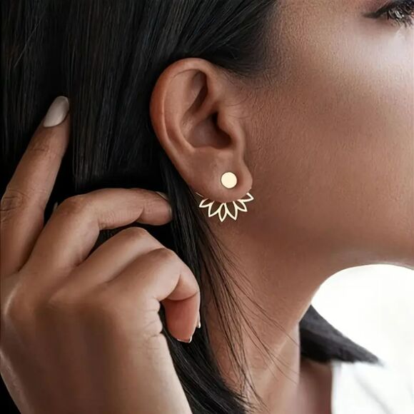 "Sabrina" Cutout Lotus Stud Earrings - Picture 1 of 2